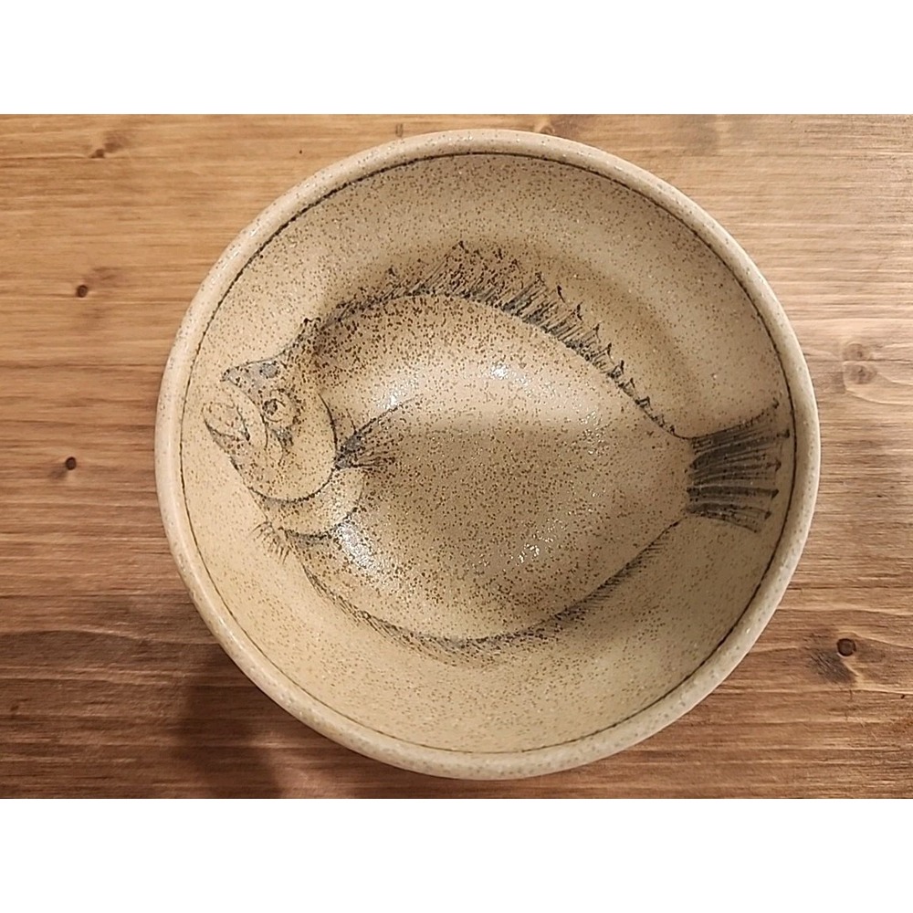 Vintage Japanese Sushi Rice Soup Serving‎ Bowl Pottery Flounder Fish Signed!